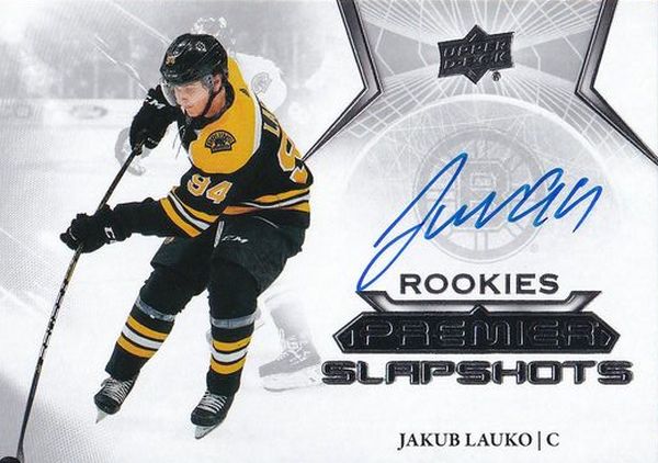 AUTO RC karta JAKUB LAUKO 22-23 UD Premier Rookies Slapshots Update číslo PSAR-JL
